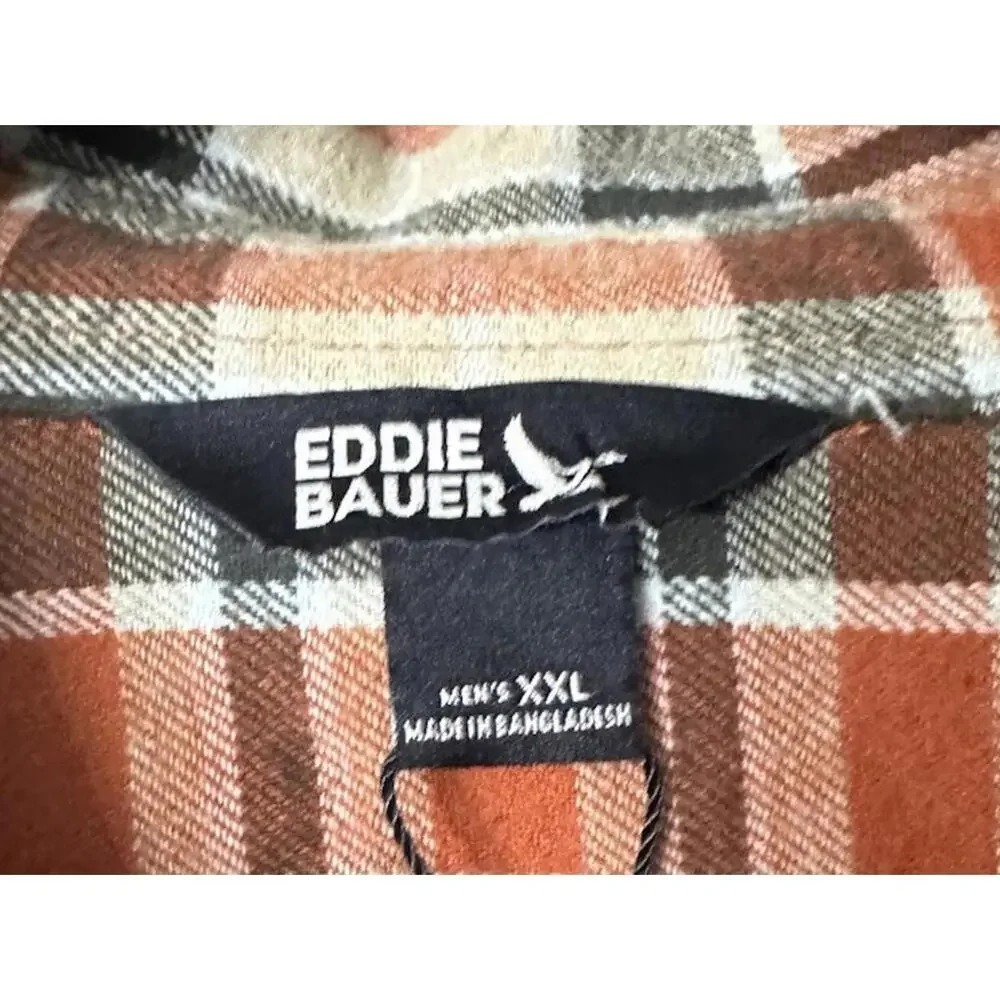 NWT Eddie Bauer Mens Long Sleeve Clay Cotton Plaid Button Flannel Shirt Size 2XL
